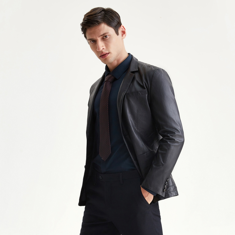 柒牌seven男装皮衣秋冬短款外套男士商务休闲真皮西服版时尚皮上衣