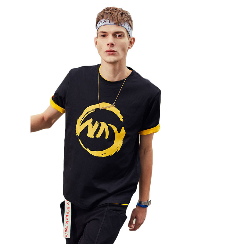 黑鲸字母印花短袖t恤夏季男装新潮时尚短t套头男cntbj28167a