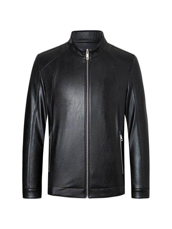 tries才子男装黑色立领皮衣男2020秋新款修身商务休闲机车pu皮夹克