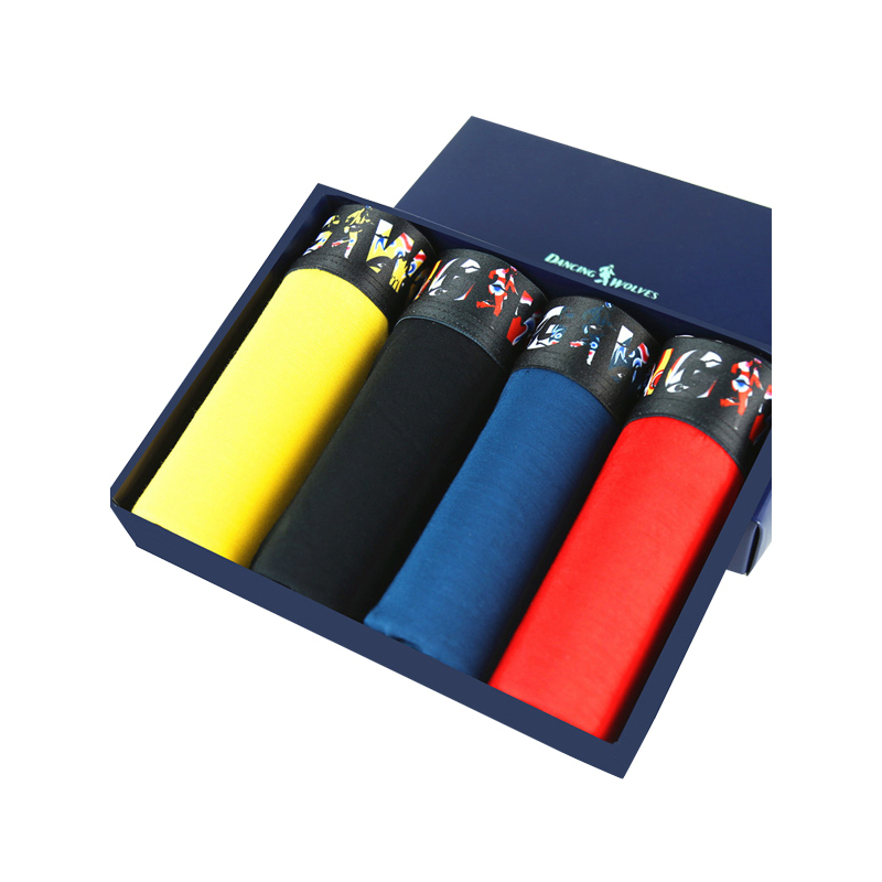 与狼共舞内裤 男士粘纤薄款平角裤 中腰四角裤 四条盒装