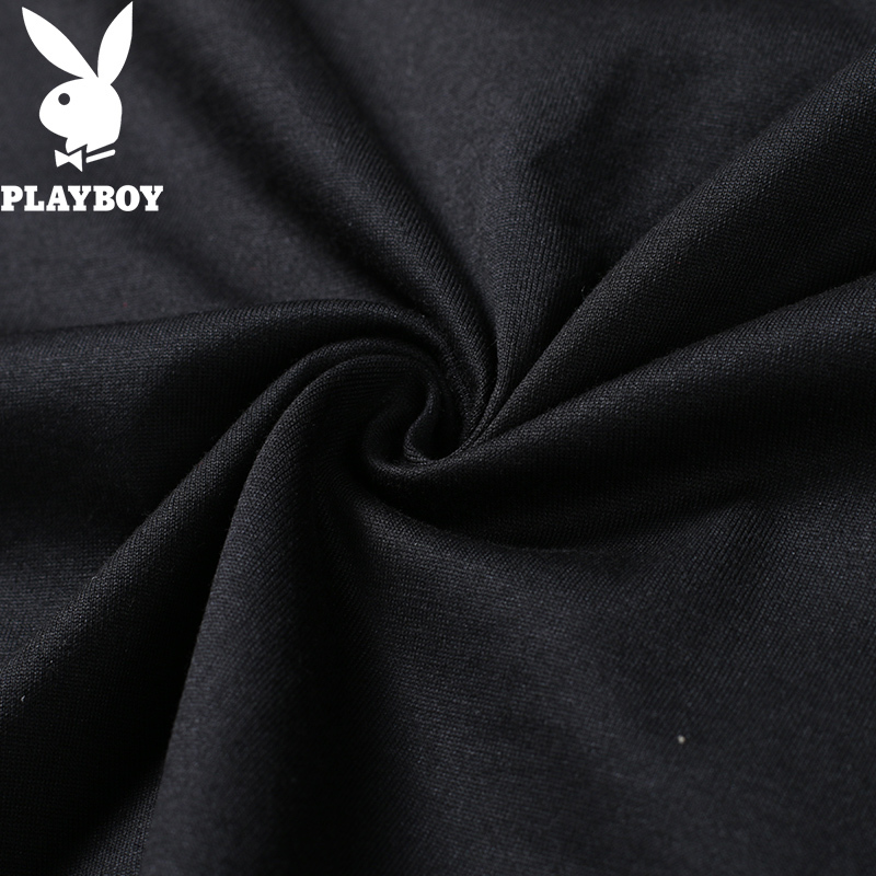花花公子(PLAYBOY)短袖T恤男夏季新款个性印花时尚黑色青年圆领衣服男士 潮