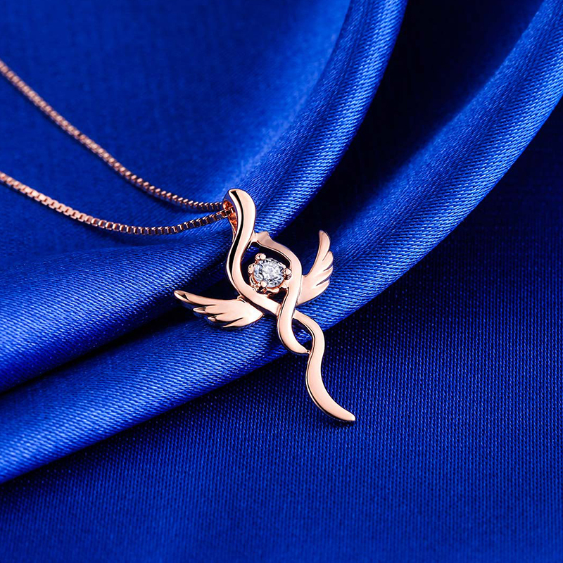 周六福玫瑰金18k钻石吊坠天使玫瑰169