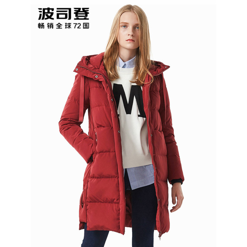 波司登BOSIDENG女士冬季常规款中长款冬装时尚连帽运动保暖羽绒服 女B70141010