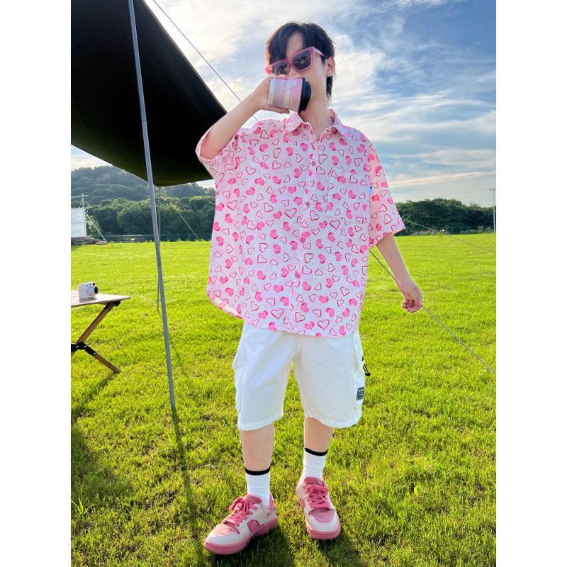 男童夏装衬衫套装2025新款儿童夏季短袖中大童夏款帅气男孩衣服潮