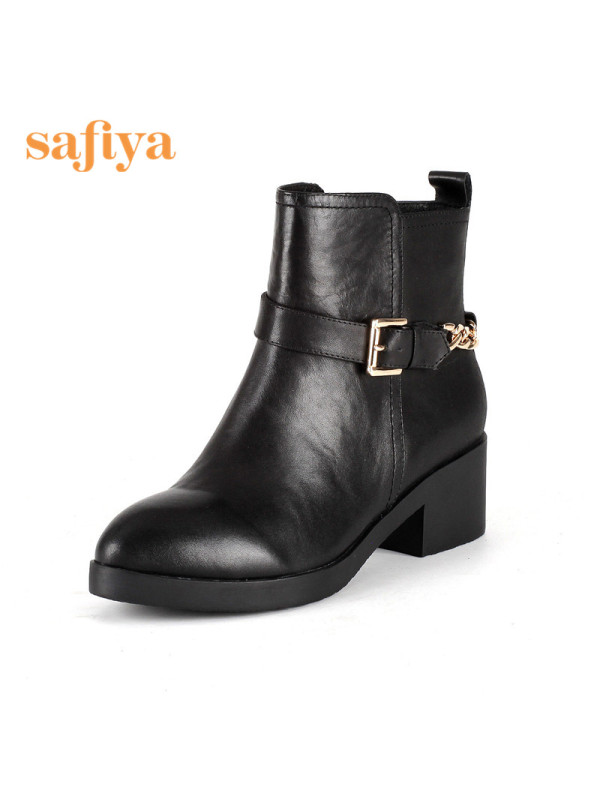 ST&SAT/星期六旗下牛皮圆头中跟拉链皮带扣深口女鞋SF54117081