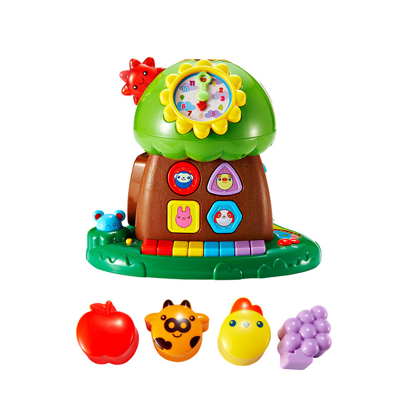 澳贝auby玩具趣味小树婴幼声光积木珠算早教电子琴智慧树塑料玩具612