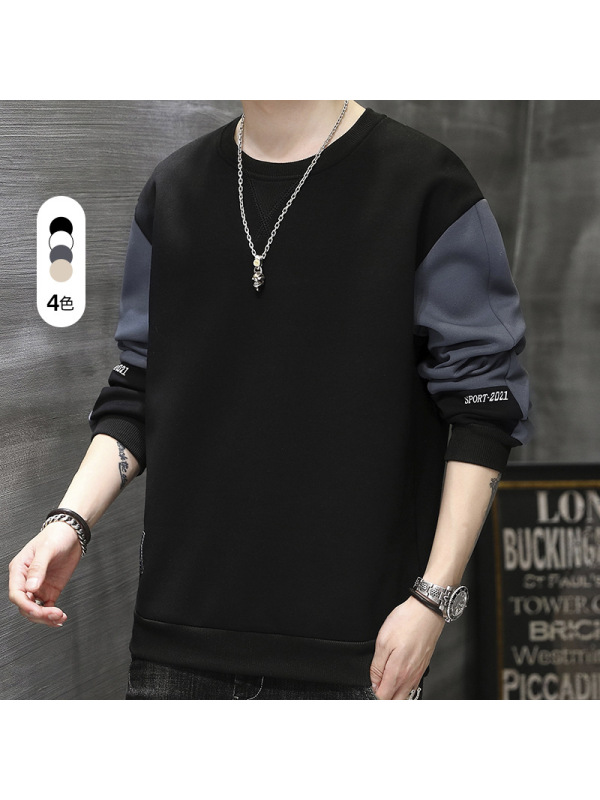 卫衣男春秋季新款男士长袖宽松圆领潮流拼接青少年时尚体恤打底衫