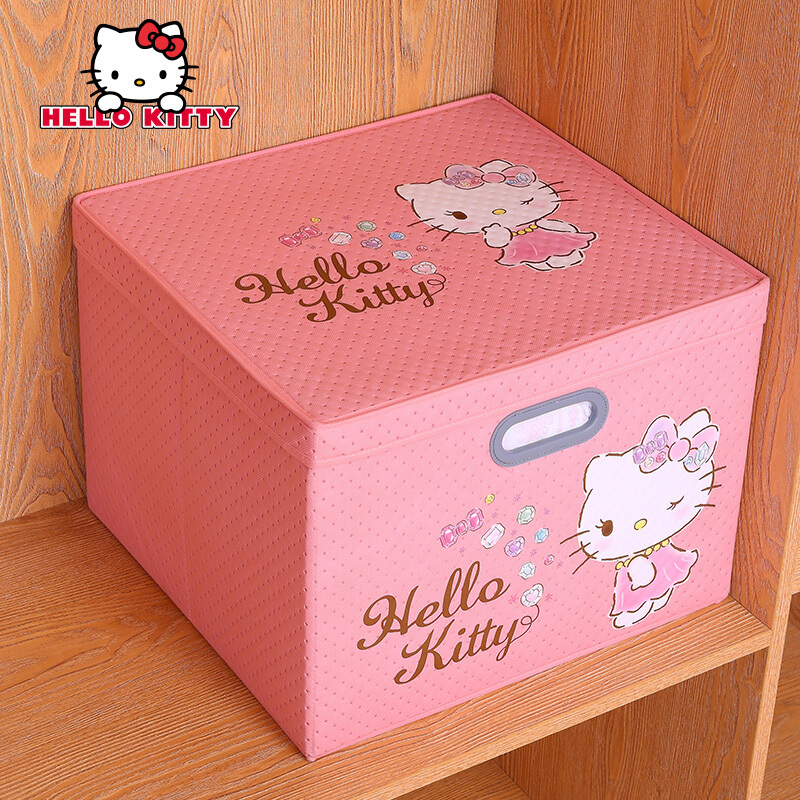 Hellokitty大号折叠收纳箱有盖布艺防尘储物箱 45x42x33cm