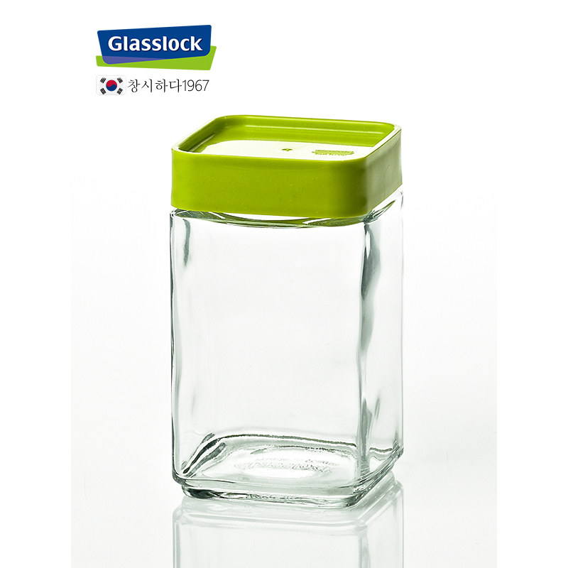 Glasslock韩国进口玻璃积木储物罐700ml IP605绿密封防漏食品储藏罐收纳保鲜盒透明玻璃厨房冰箱储物盒