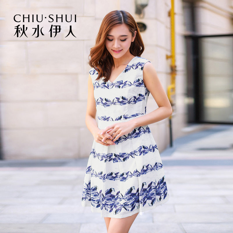 秋水伊人夏装新品女装印花连衣裙G035