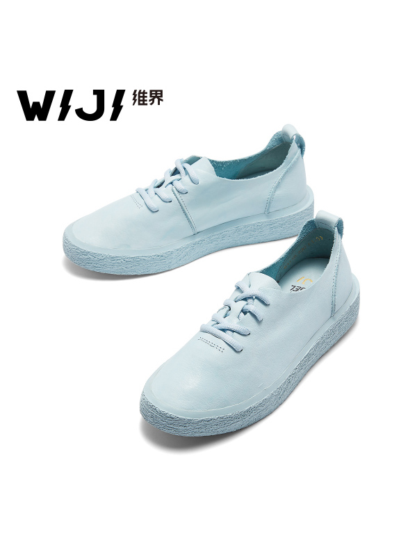 WIJI2018新款小清新减龄板鞋时尚圆头个性休闲英伦低帮平底女鞋潮