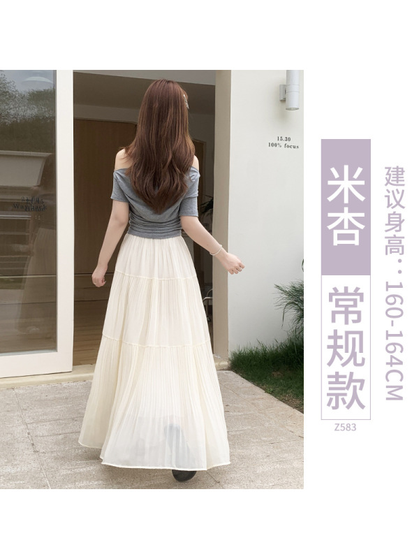紫色百褶半身裙女夏2026新款高腰垂感雪纺长裙小个子巨好看的半裙
