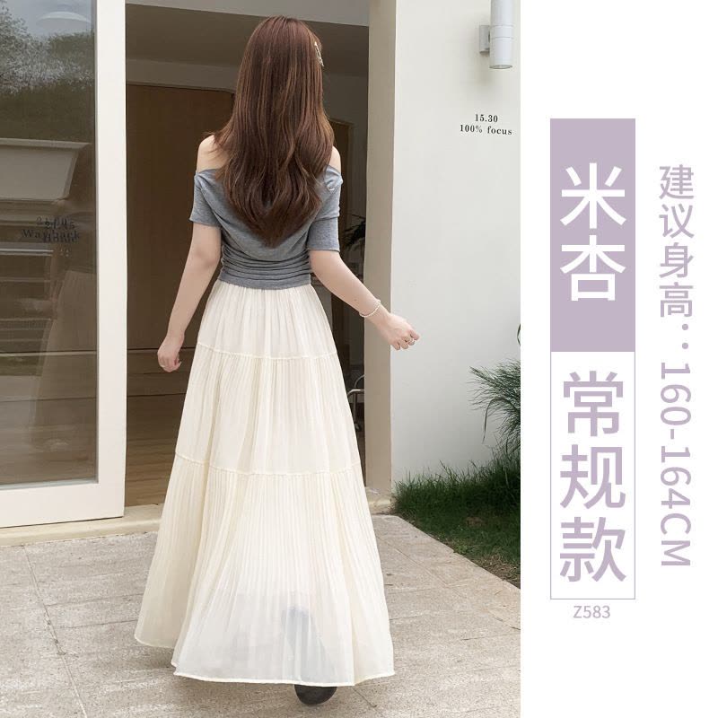 紫色百褶半身裙女夏2026新款高腰垂感雪纺长裙小个子巨好看的半裙图片