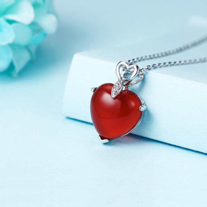 佰色传情(BRIR) 送妈妈 时尚气质心连心项饰S925纯银镶红色玛瑙吊坠心形银项链BYD344图片