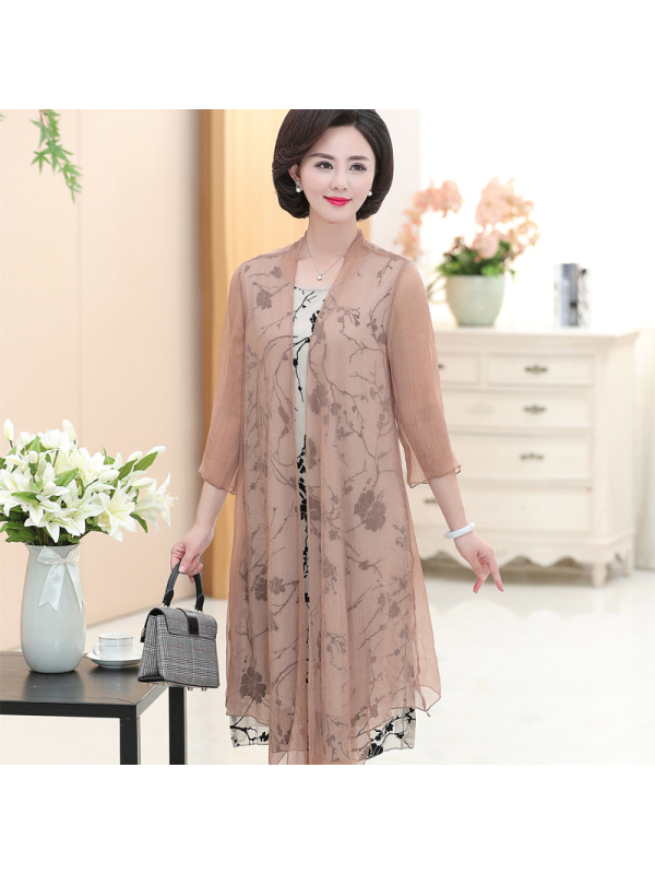 媛宿(YuanSu)妈妈夏装连衣裙中年女2018新款四十岁50雪纺过膝高贵裙子中老年装6359