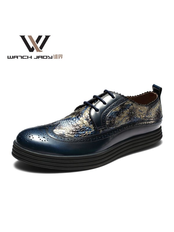 维界秒杀女神 百搭牛皮布洛克商务鞋