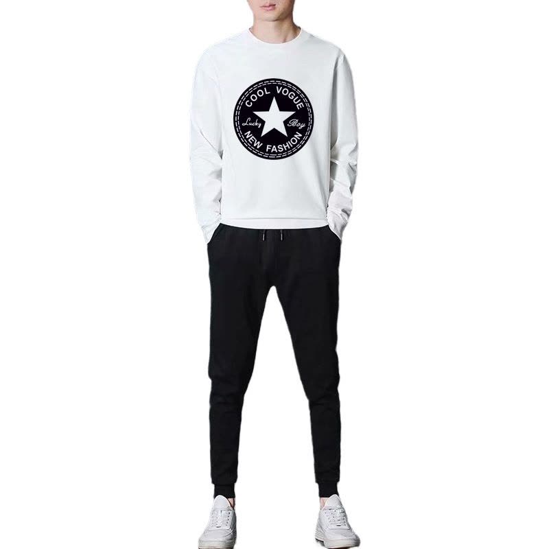 新款男士休闲套装春秋韩版帅气潮流时尚运动印花衣服图片