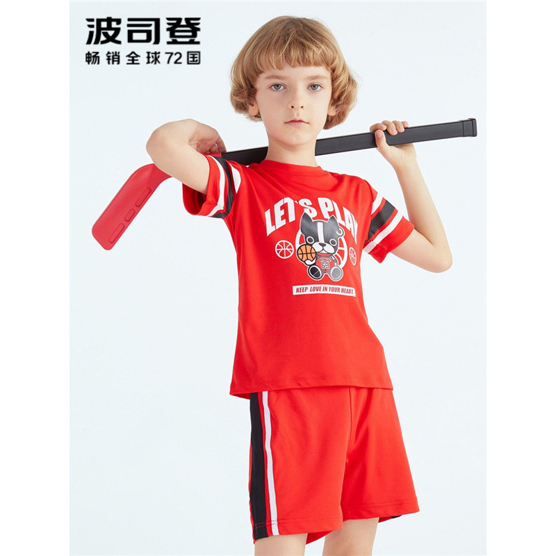 波司登童装套装2018夏季儿童运动短袖T恤短裤套装C823CD1106