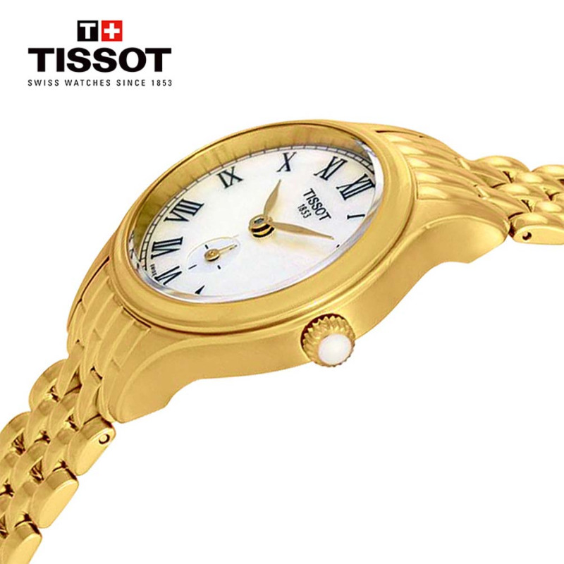 天梭tissot瑞士手表臻时系列珍珠贝母表盘小秒盘钢带女士石英表t
