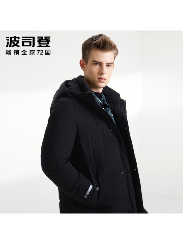 波司登新款时尚保暖冬季连帽外套男中长款羽绒服B90141541DS_1