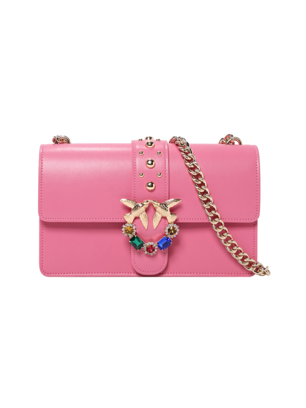 pinko品高女包燕子包大号女士粉色牛皮链条单肩斜挎包搭扣硬