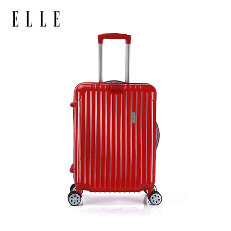 ELLE（她）红色时尚万向轮旅行拉杆箱20寸+时尚彩条帆布单肩包钱夹两件套