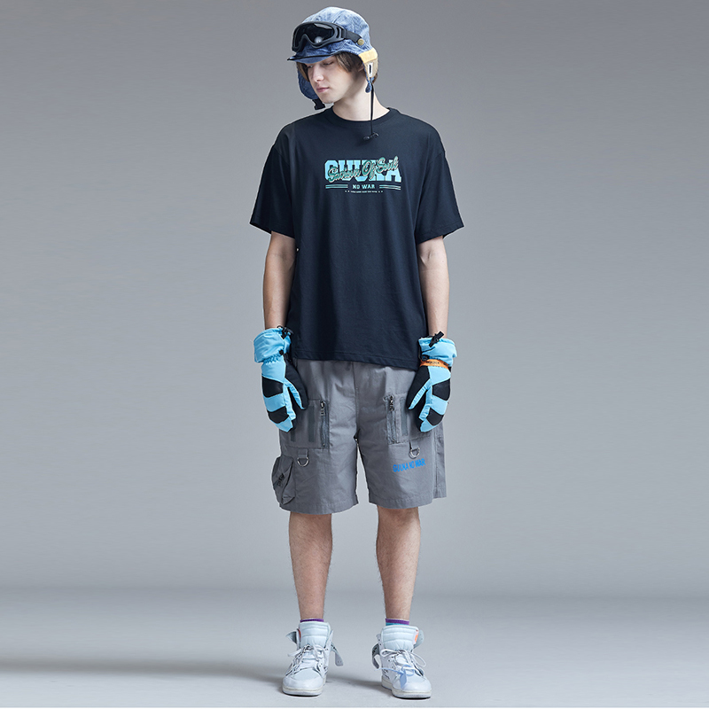Guuka潮牌工装短裤男纯棉 夏季青少年嘻哈休闲运动灰色五分裤宽松