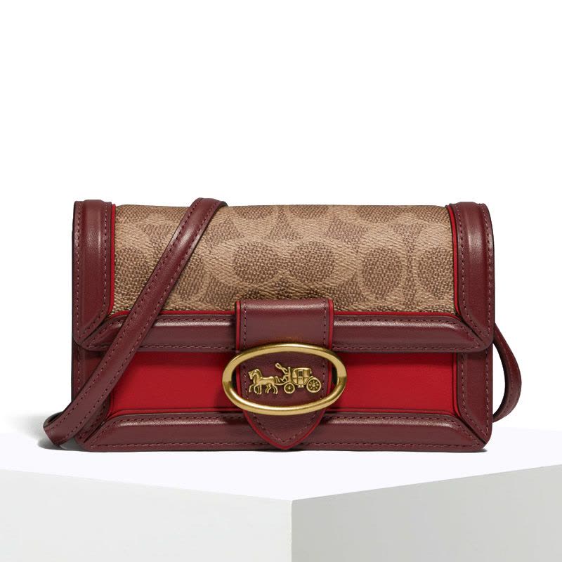 预订 COACH\蔻驰 RILEY 口盖包 845马车标老花拼皮 涂层帆布\牛皮革图片