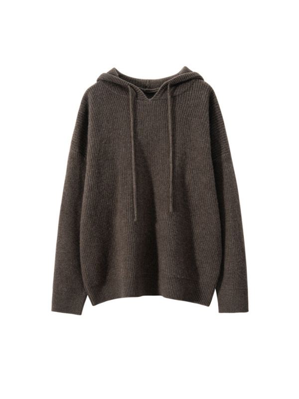 山羊绒连帽衫女年新款宽松长袖元宝针针织衫休闲韩系穿搭上衣