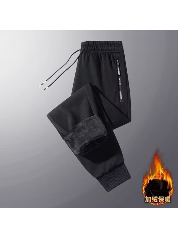 运动裤男秋冬季新款加绒加厚韩版大码拉链休闲裤