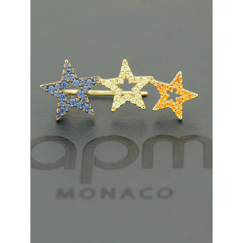 apm MONACO单只多色三星耳环女士 时尚设计感五角星耳挂925银耳饰