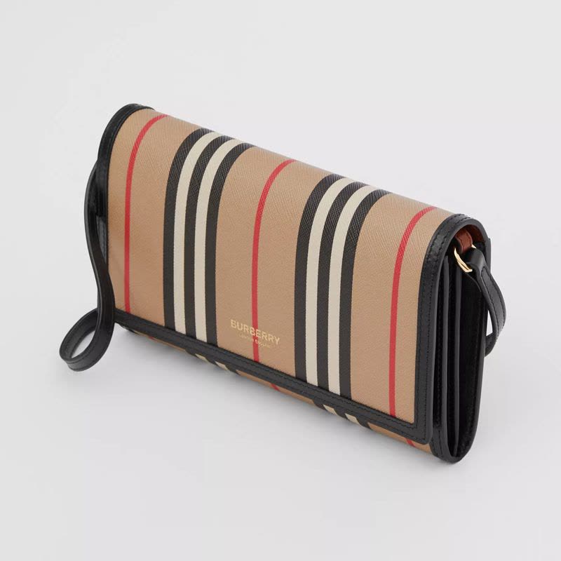 预订BURBERRY/博柏利 标志性条纹环保帆布钱夹单肩包 20.5*3*12CM图片