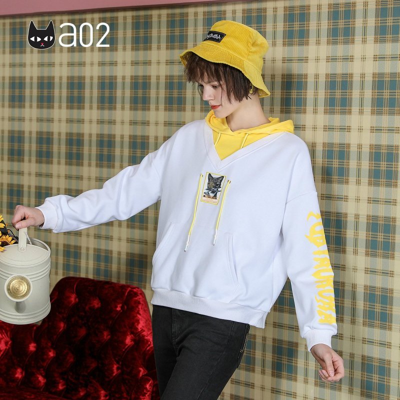 a02商场同款简约刺绣印花秋冬连帽卫衣女D1U6D0221KT