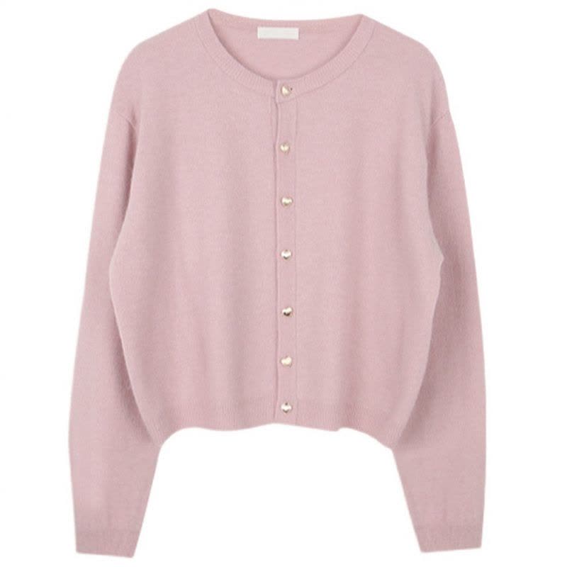 粉色针织开衫女韩版秋冬新款优雅气质软糯毛衣宽松短款圆领薄外套图片