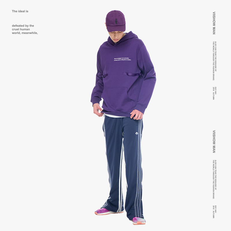 viishow春秋款卫衣男时尚贴布宽松男士hiphop卫衣外套男上衣0