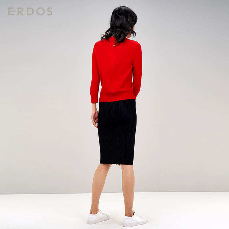 ERDOS/鄂尔多斯春夏新品修身百搭时尚抽条拉链女士半裙