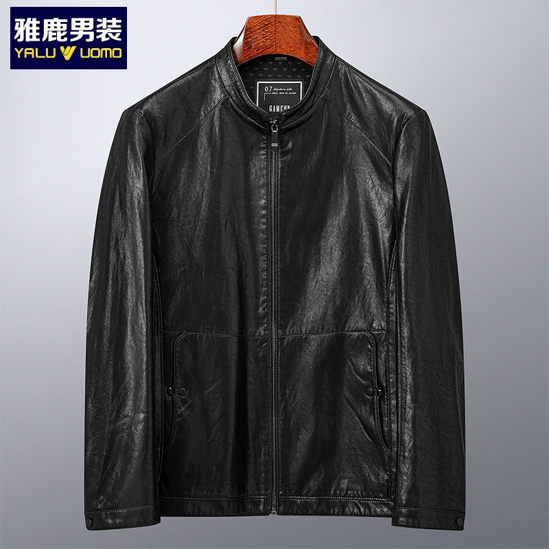 雅鹿男装皮衣男秋冬韩版商务休闲皮夹克外套男士皮衣1034PA01953