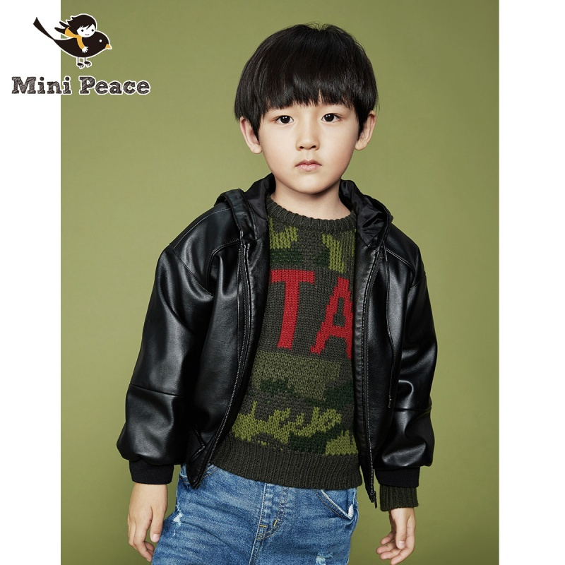 minipeace太平鸟童装男童毛衣儿童针织衫字母装饰迷彩内搭潮童
