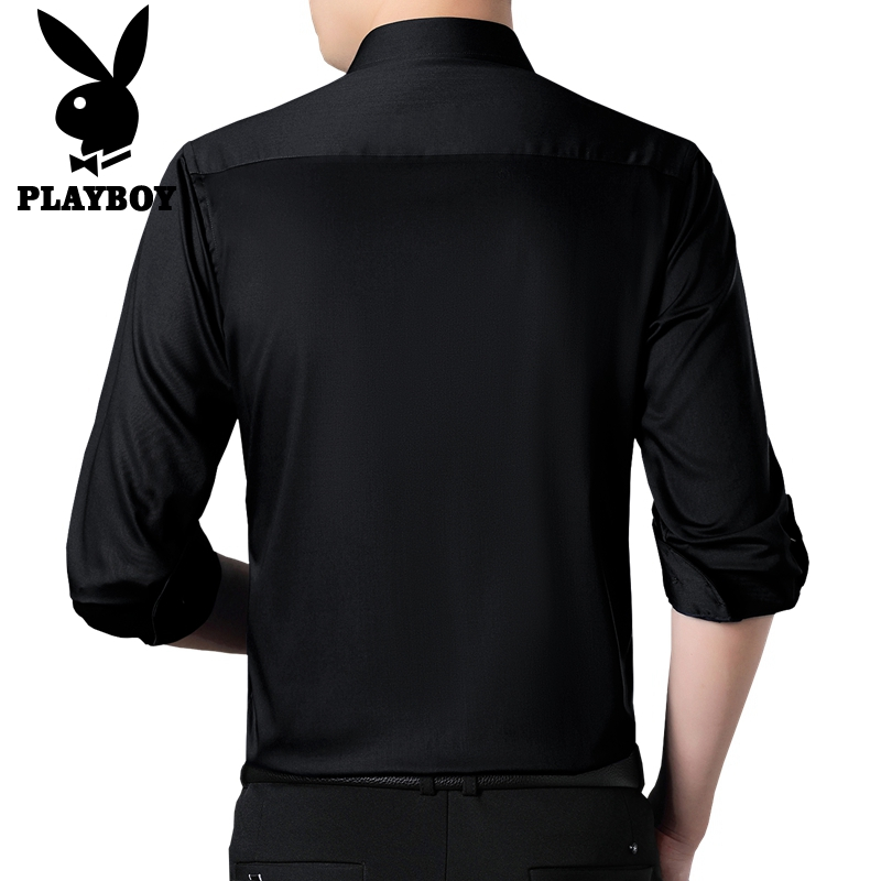 花花公子PLAYBOYJEANS长袖衬衫2018秋冬新品 商务修身上衣潮流纯色衬衣