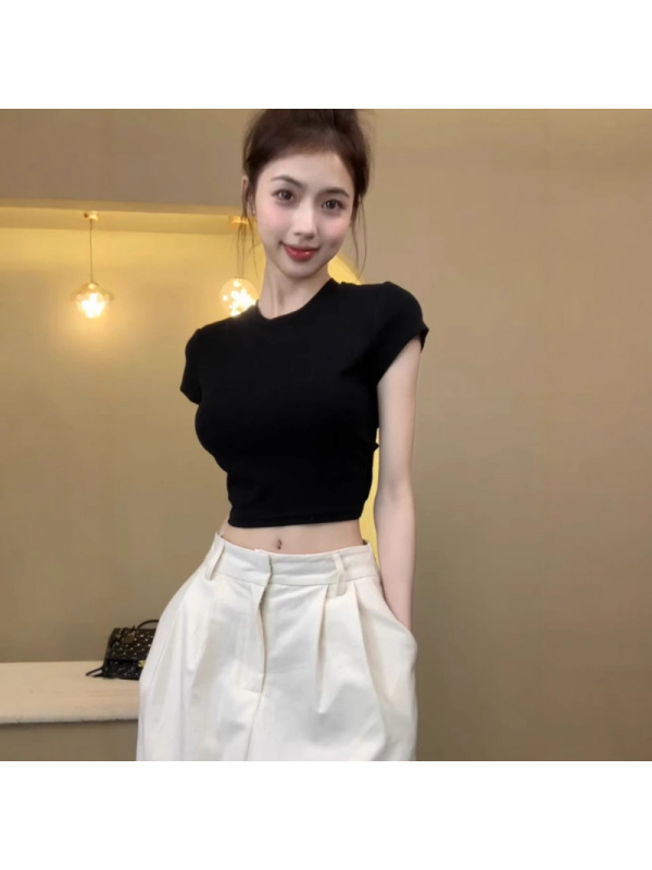 设计感纯欲风露背镂空抽绳上衣女夏季新款辣妹修身短款短袖T恤潮