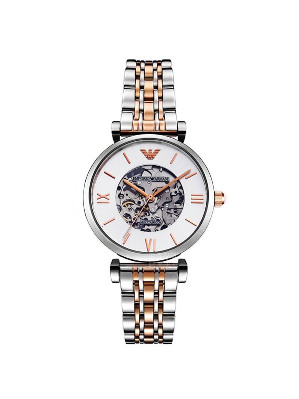 阿玛尼emporioarmani手表时尚镂空背透机械表女钢带女士手表腕表ar