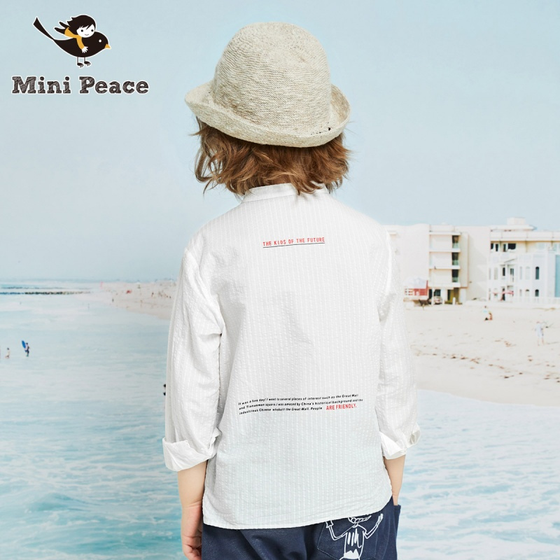太平鸟童装男童衬衫长袖白色儿童外套minipeace夏装新款