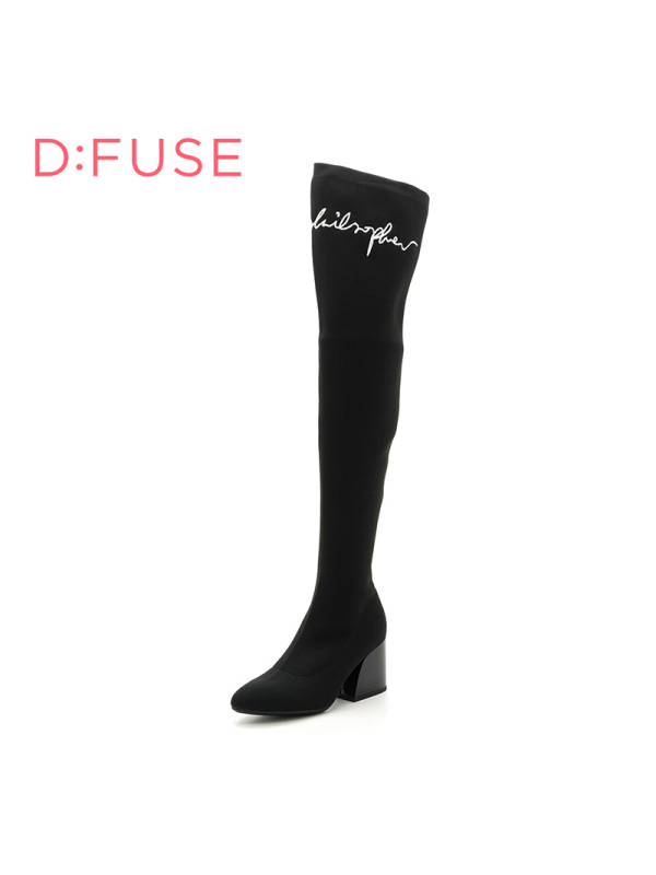 迪芙斯(D:fuse)冬季尖头高跟粗跟时尚长靴女DF74117173