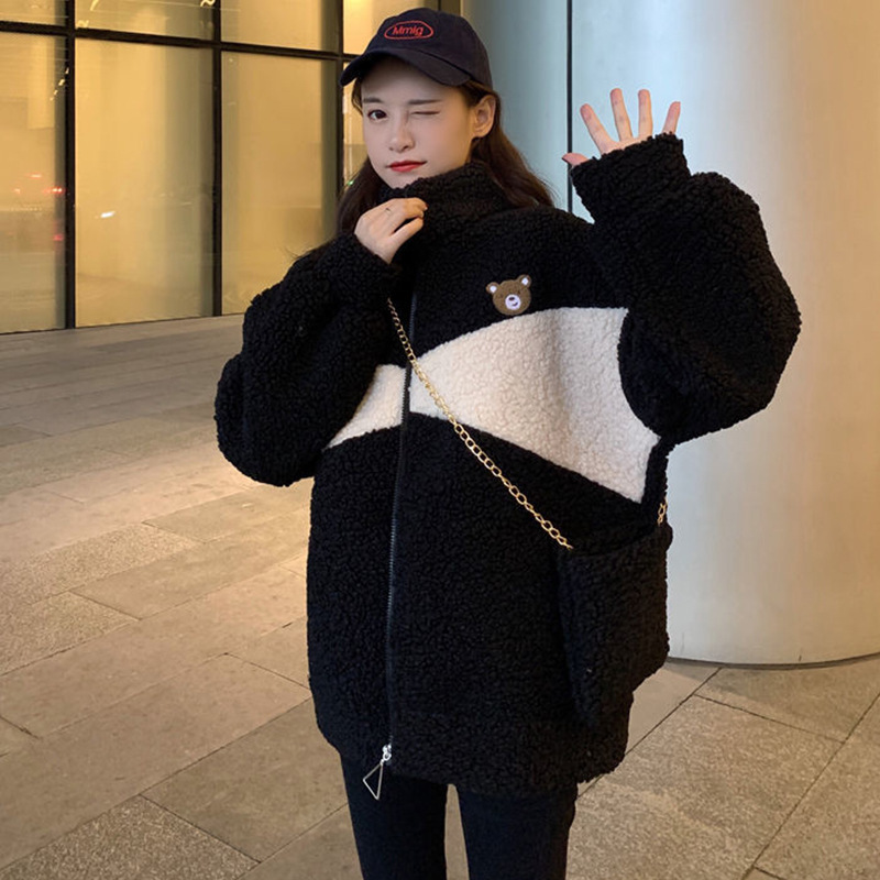 羊羔毛绒拉链外套女潮ins秋冬季加绒学生韩版宽松百搭卫衣女