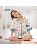 安之伴夏季棉质睡衣女简约休闲短裤开衫五分袖卡通甜美家居服