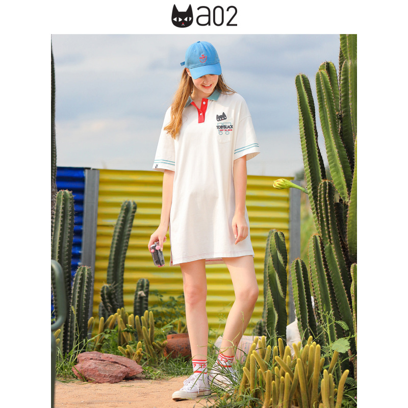 a02新款2020潮流POLO领撞色T恤裙宽松连衣裙女DTV2D1031DR