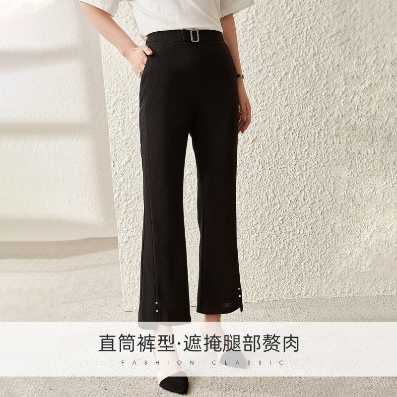 OUNIXUE欧昵雪 | [OL通勤不规则喇叭裤]夏季时尚高腰纯色直筒九分休闲裤女