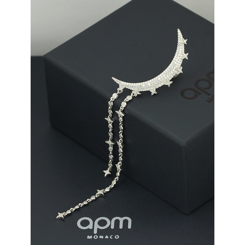 apm MONACO一千零一夜长耳环单只气质时尚穿孔镶晶钻925银耳饰垂坠宴会耳坠AE10657OX