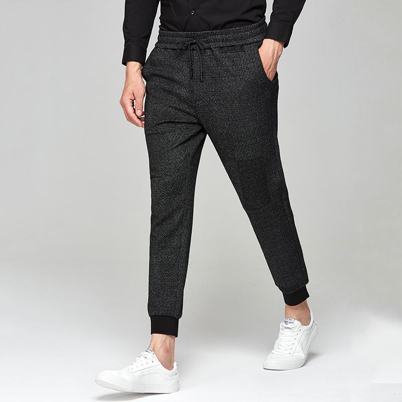 才子男装针织长裤2020秋冬新款收口时尚潮流男士休闲毛呢小脚裤