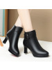 秋冬季新款短靴百搭尖头高跟靴子女士皮靴加绒棉鞋防水台粗跟单靴